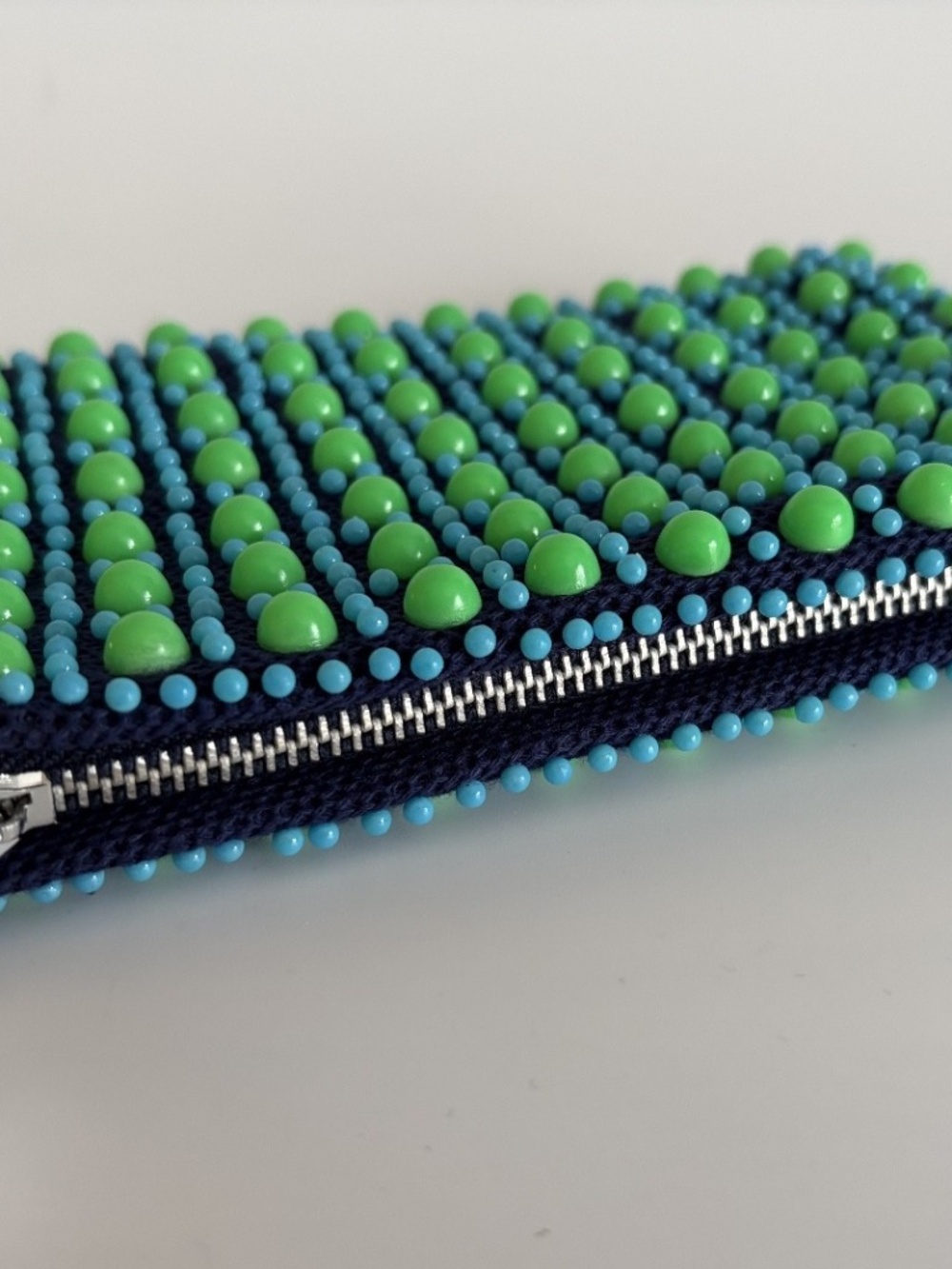 Blue Green Circle Pattern Textured Pouch Zipper Small Cosmetic Bag Coin Purse